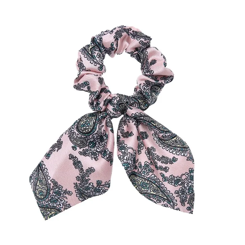 Bow Scrunchies For Woman Girls Printed Floral Hair Ties with Bow Elastic Hair Bands Ponytail Holder Hair Accessories