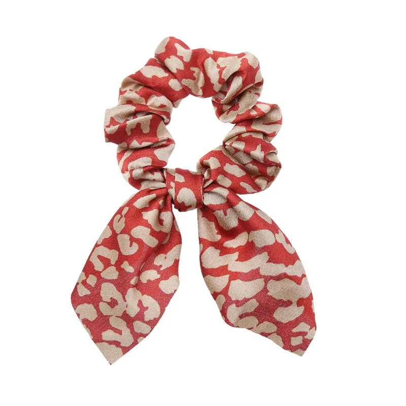 Bow Scrunchies For Woman Girls Printed Floral Hair Ties with Bow Elastic Hair Bands Ponytail Holder Hair Accessories