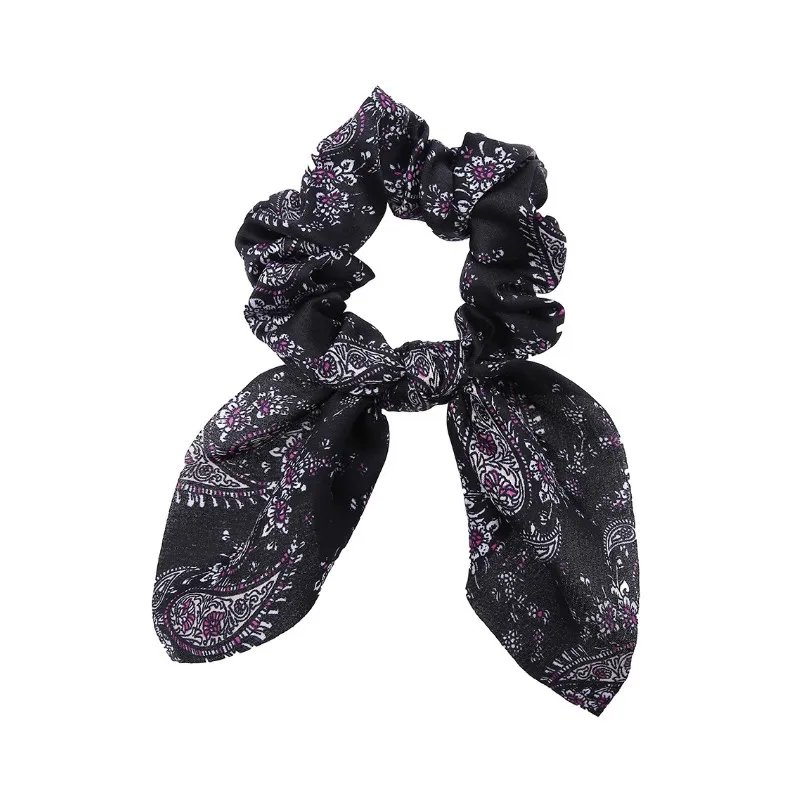 Bow Scrunchies For Woman Girls Printed Floral Hair Ties with Bow Elastic Hair Bands Ponytail Holder Hair Accessories