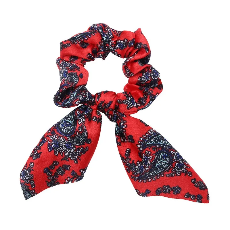 Bow Scrunchies For Woman Girls Printed Floral Hair Ties with Bow Elastic Hair Bands Ponytail Holder Hair Accessories