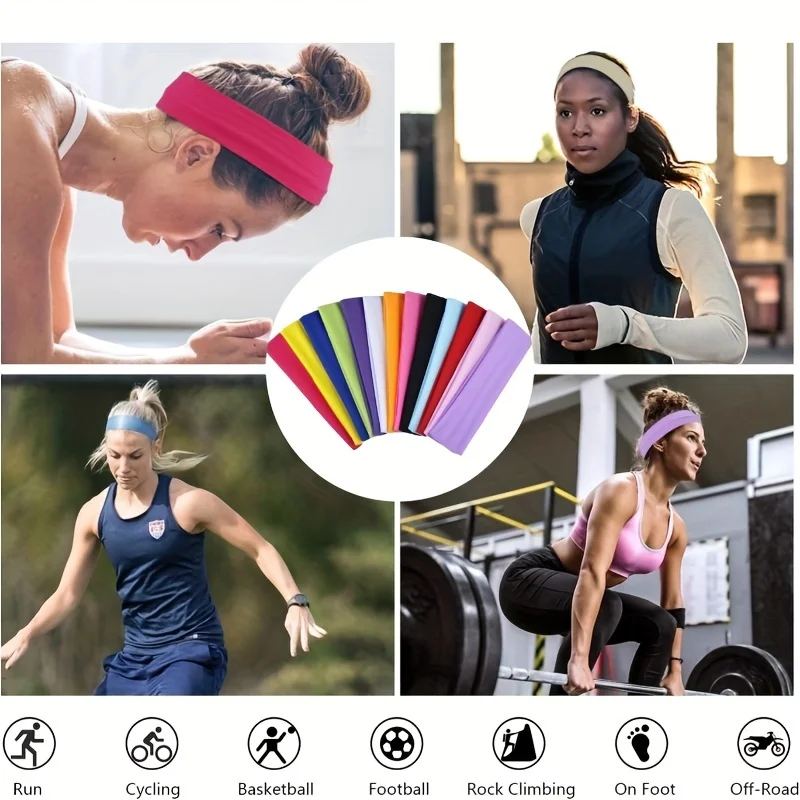 10 Pack Elastic Sports Headbands for Women Stretchy Candy-Colored Hairbands Fashion Sweatbands for Fitness Yoga Running Cycling