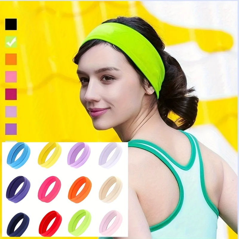 10 Pack Elastic Sports Headbands for Women Stretchy Candy-Colored Hairbands Fashion Sweatbands for Fitness Yoga Running Cycling