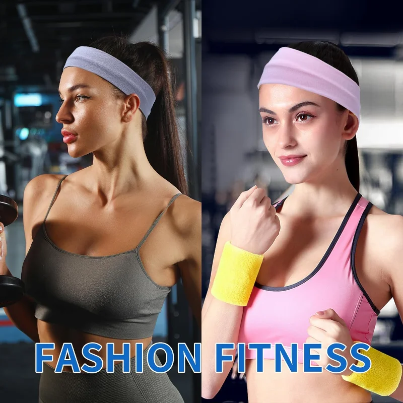 10 Pack Elastic Sports Headbands for Women Stretchy Candy-Colored Hairbands Fashion Sweatbands for Fitness Yoga Running Cycling