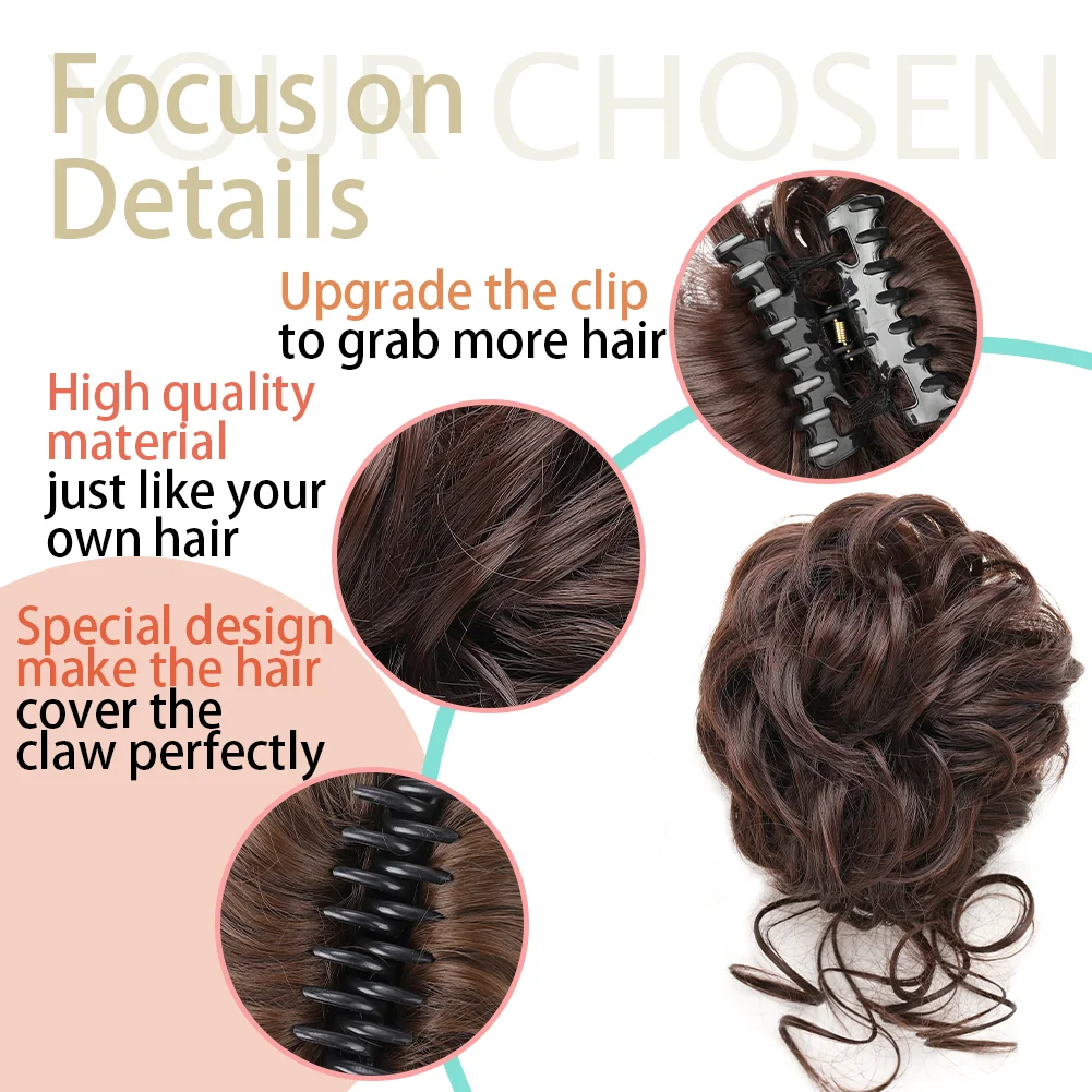 Synthetic Messy Bun Hair Extension Claw Clip in Hair Piece Hair Buns Short Curly Hair for Women