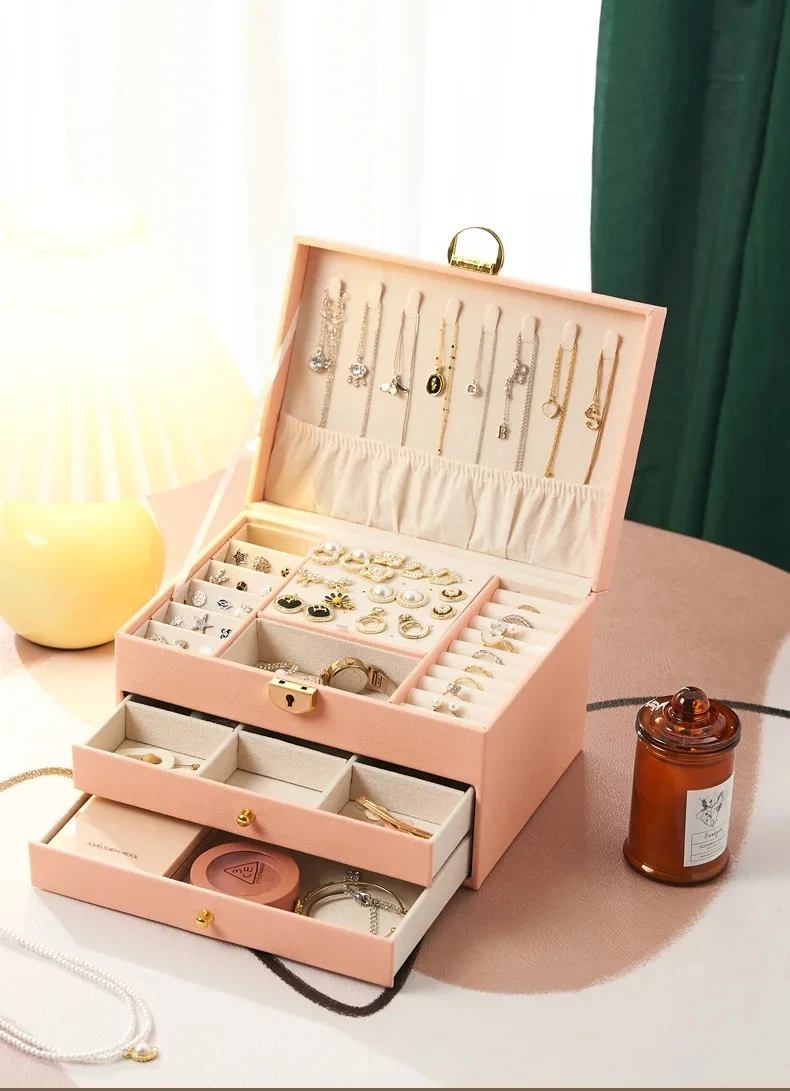 High-End Multi-Layer Drawer-Type Jewelry Box Household Large Capacity Earring Storage Organizer with Oxidation Finish