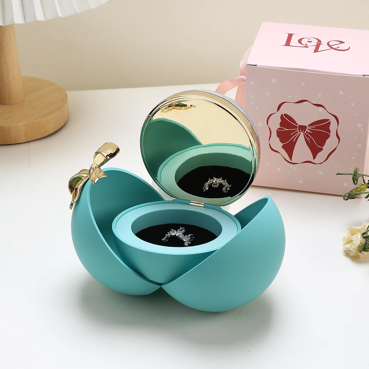 Round Bow Preserved Eternal Rose Gift Box Necklace Ring Pendant Jewelry Storage Box Valentine's Day Engagement Propo