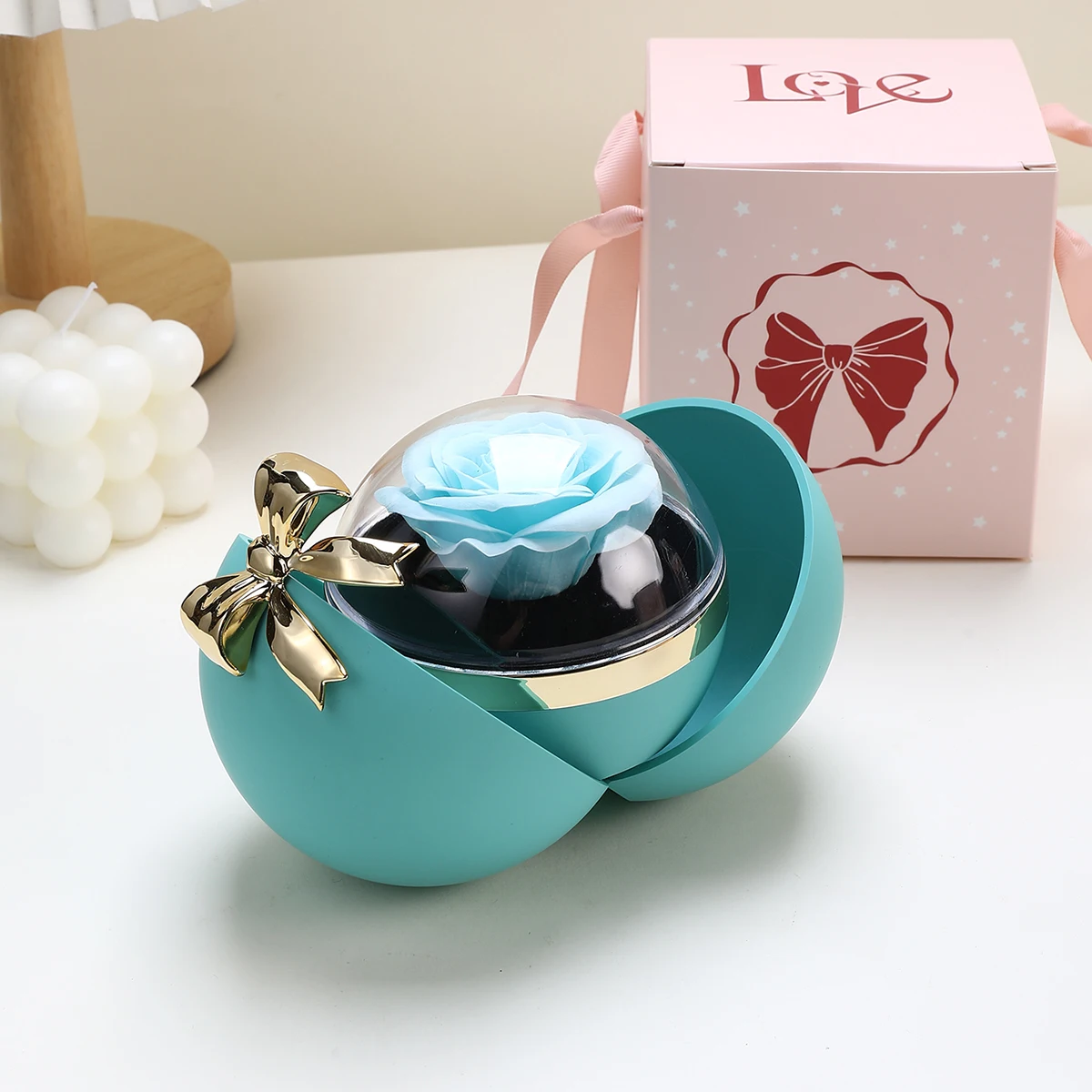 Round Bow Preserved Eternal Rose Gift Box Necklace Ring Pendant Jewelry Storage Box Valentine's Day Engagement Propo