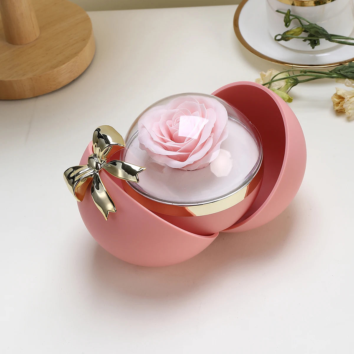 Round Bow Preserved Eternal Rose Gift Box Necklace Ring Pendant Jewelry Storage Box Valentine's Day Engagement Propo