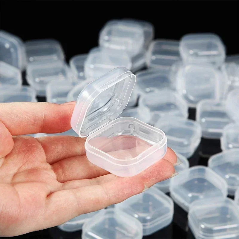 Transparent Plastic Mini Square Storage Box Covers Small Case for Pill Jewelry Earrings Dustproof Storage Pack Boxes Wholesale