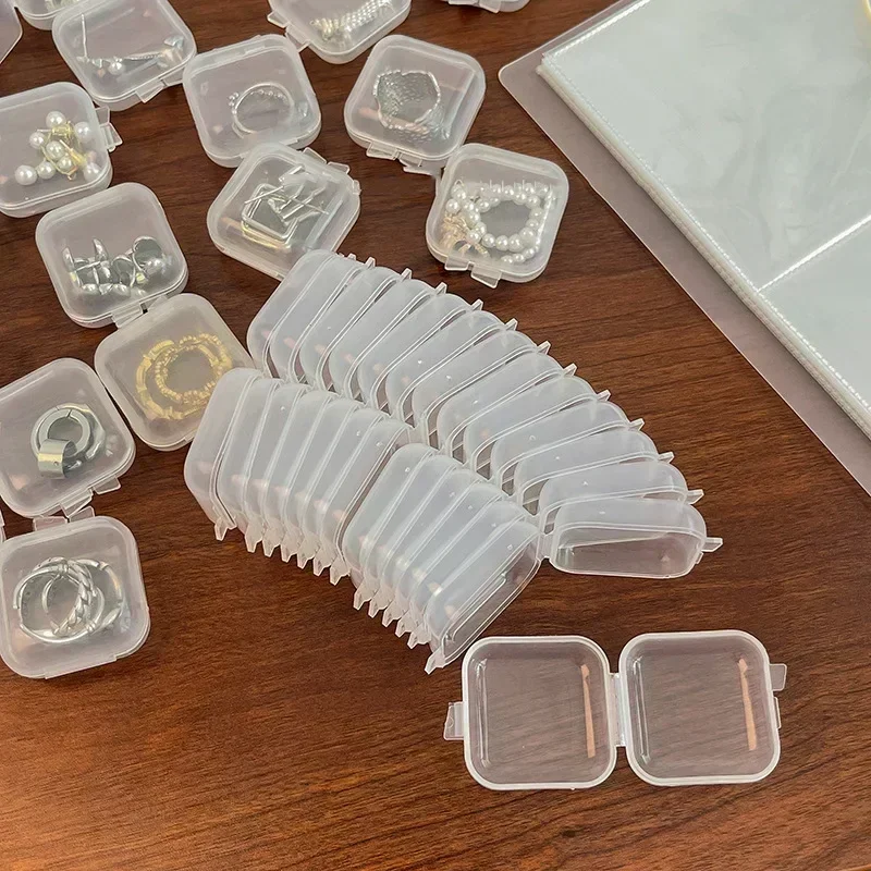 Transparent Plastic Mini Square Storage Box Covers Small Case for Pill Jewelry Earrings Dustproof Storage Pack Boxes Wholesale