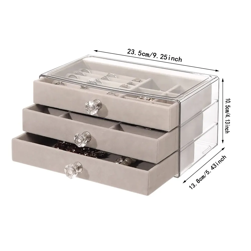 High-Capacity Flannel Jewelry Box Drawer (3-Layer) – Perfect for Storing Earrings, Necklaces & Rings