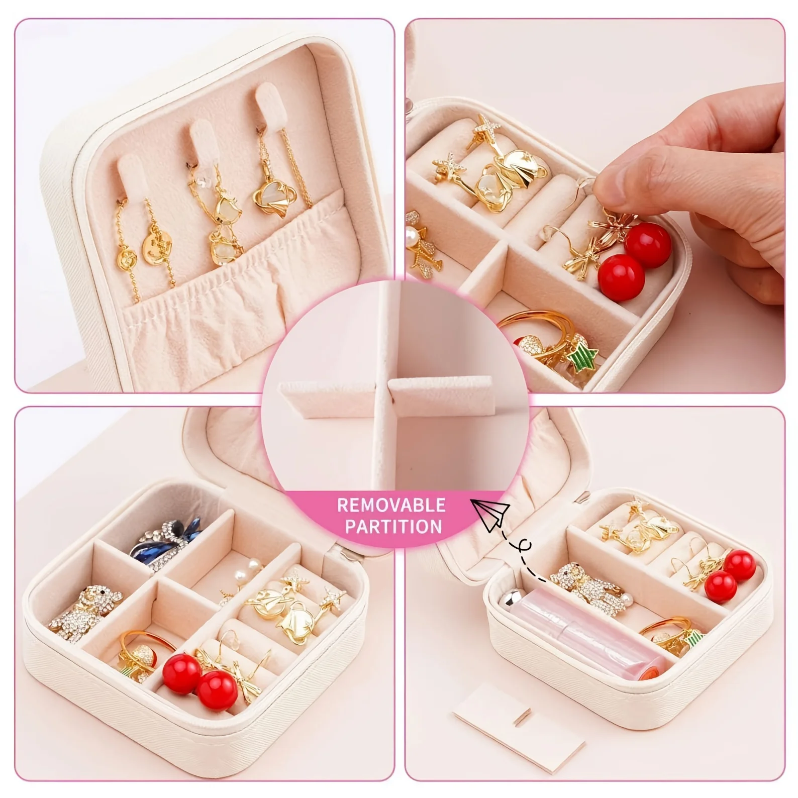 A-Z Alphabet Print Beige Jewelry Box, Elegant Travel Jewelry Case with Zipper Closure, Ideal for Bridesmaid Gifts | Jewelry Box