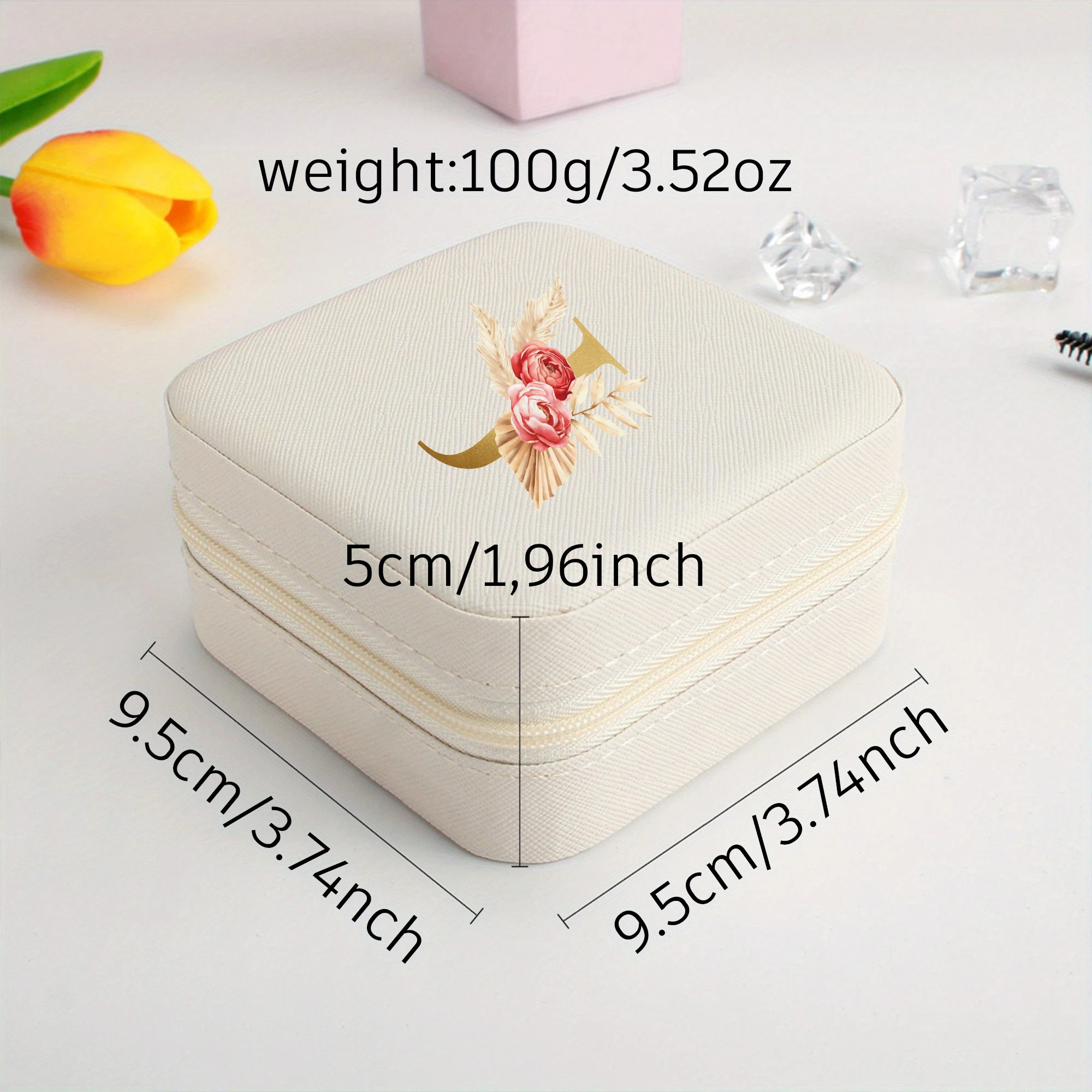 A-Z Alphabet Print Beige Jewelry Box, Elegant Travel Jewelry Case with Zipper Closure, Ideal for Bridesmaid Gifts | Jewelry Box