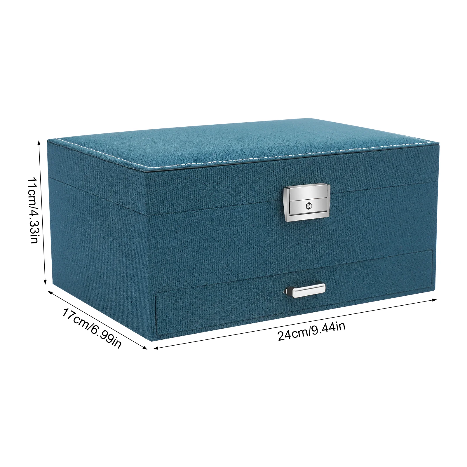 3-Tier Dark Green Jewelry Box Organizer with 15 Ring Slots 10 Earring Hooks 18 Stud Holes Drawers for Necklace Bracelet Watch