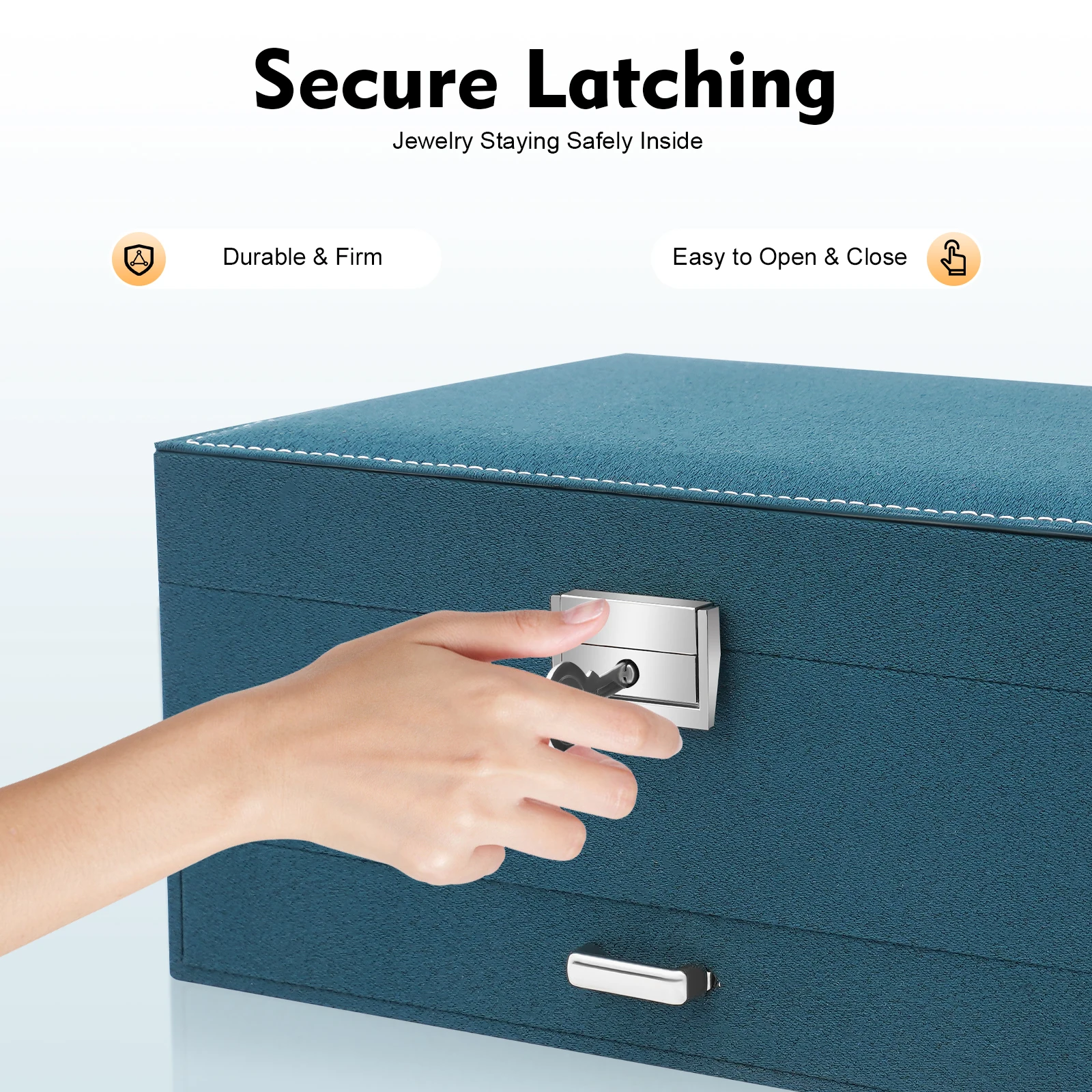 3-Tier Dark Green Jewelry Box Organizer with 15 Ring Slots 10 Earring Hooks 18 Stud Holes Drawers for Necklace Bracelet Watch