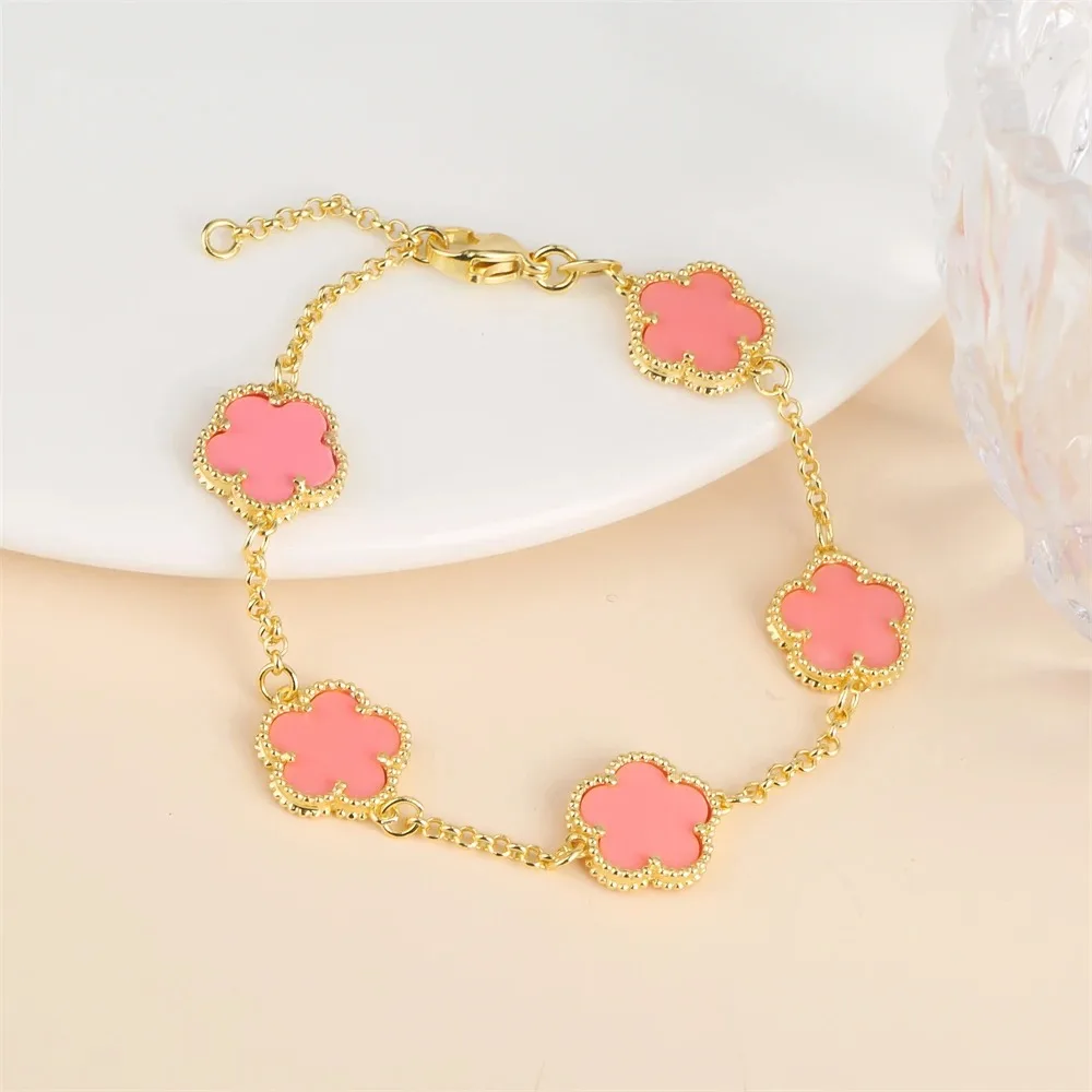 2024 Hot Sale 10 Colors Five-Leaf Flower Set Bracelet Necklace Classic Simple Women Jewelry Set Suitable For Daily Party Wear