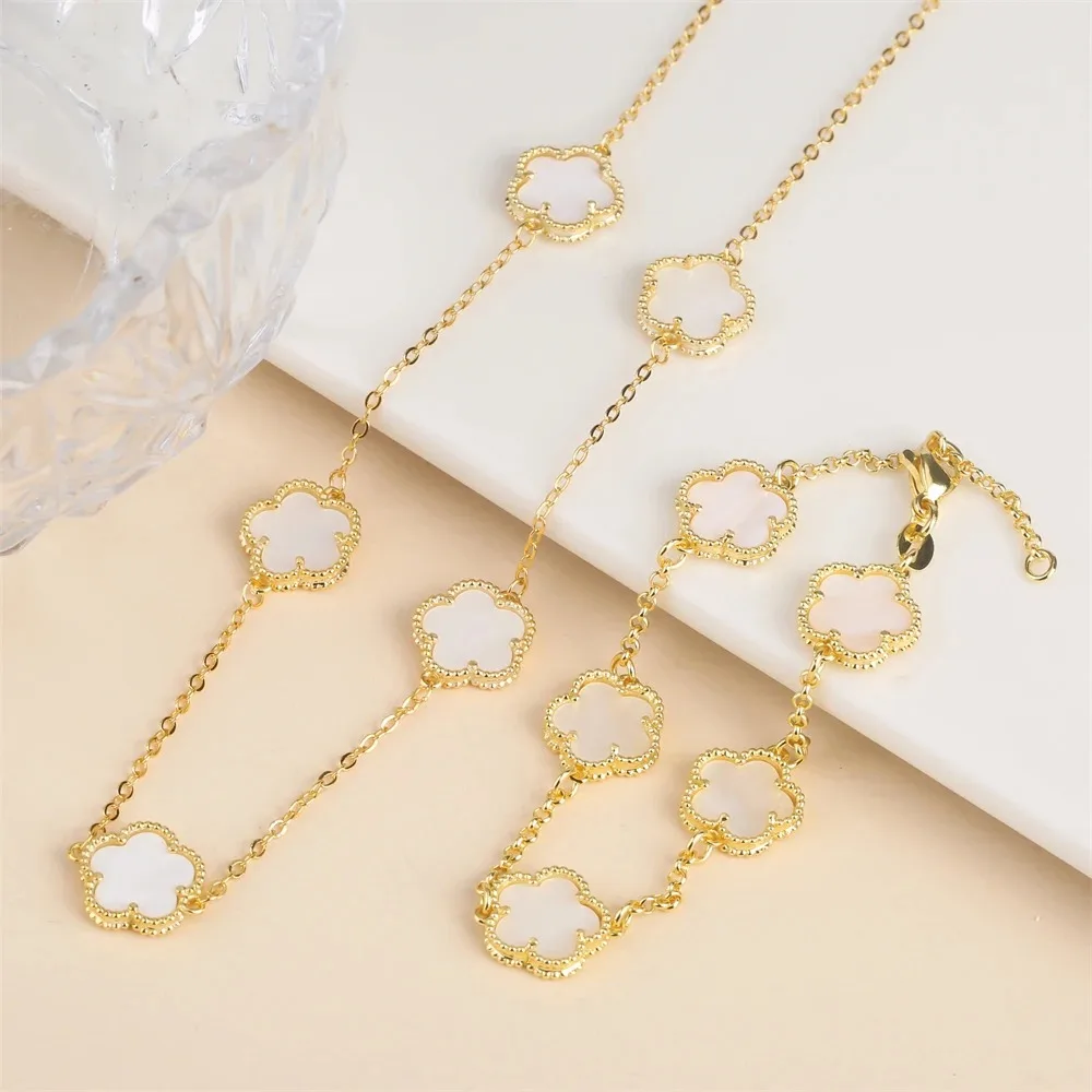 2024 Hot Sale 10 Colors Five-Leaf Flower Set Bracelet Necklace Classic Simple Women Jewelry Set Suitable For Daily Party Wear