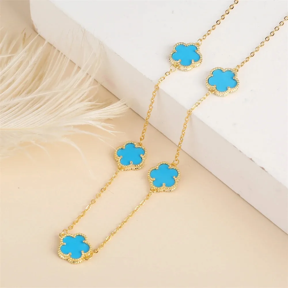 2024 Hot Sale 10 Colors Five-Leaf Flower Set Bracelet Necklace Classic Simple Women Jewelry Set Suitable For Daily Party Wear