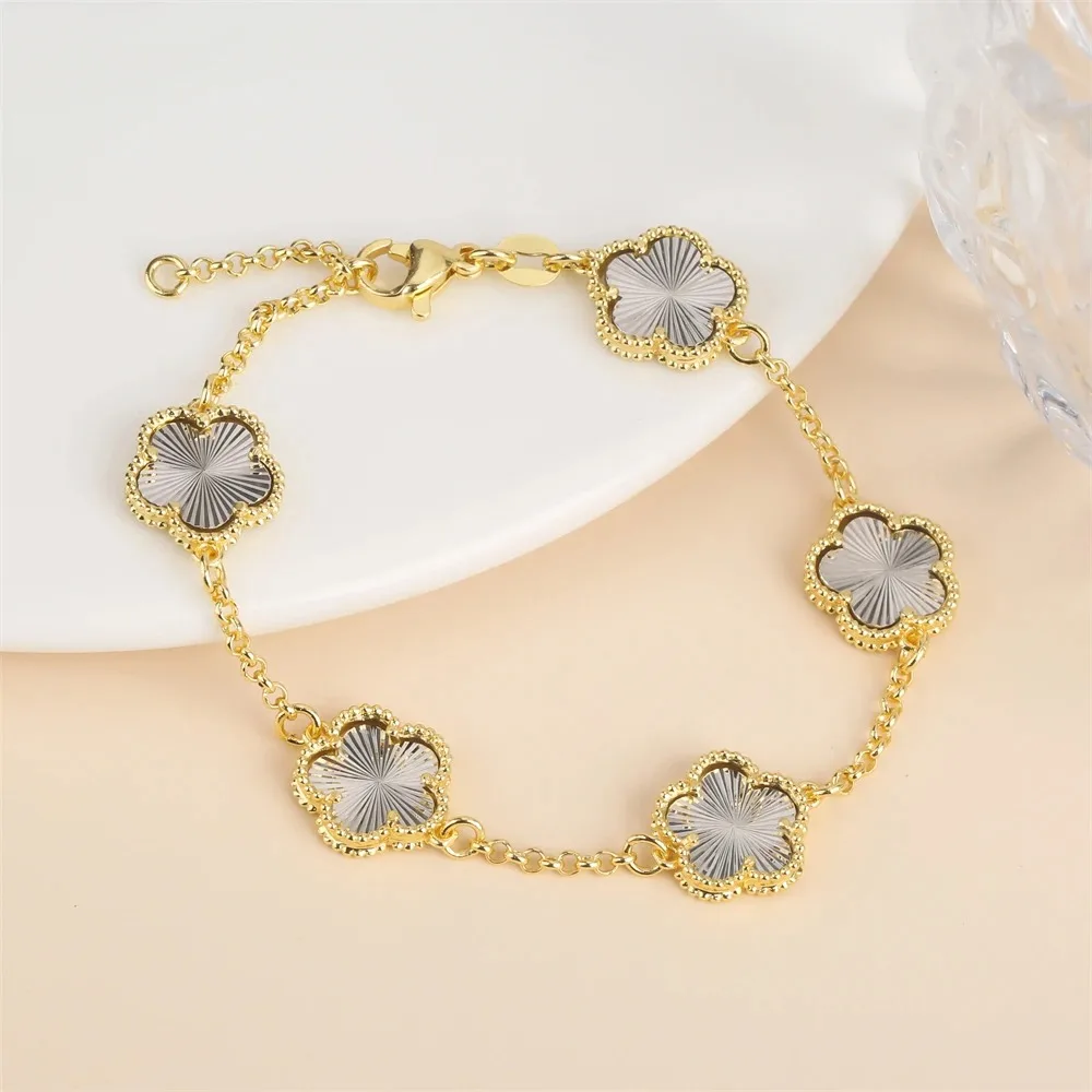 2024 Hot Sale 10 Colors Five-Leaf Flower Set Bracelet Necklace Classic Simple Women Jewelry Set Suitable For Daily Party Wear