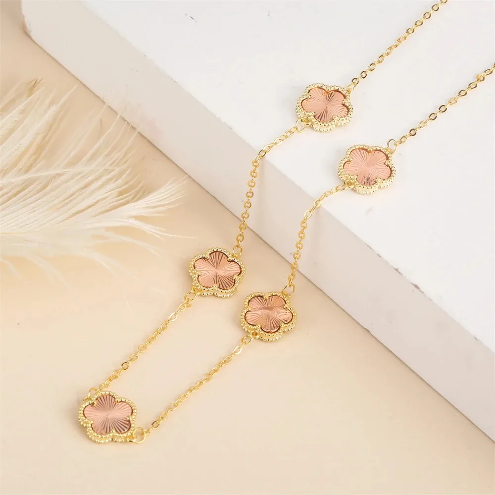 2024 Hot Sale 10 Colors Five-Leaf Flower Set Bracelet Necklace Classic Simple Women Jewelry Set Suitable For Daily Party Wear