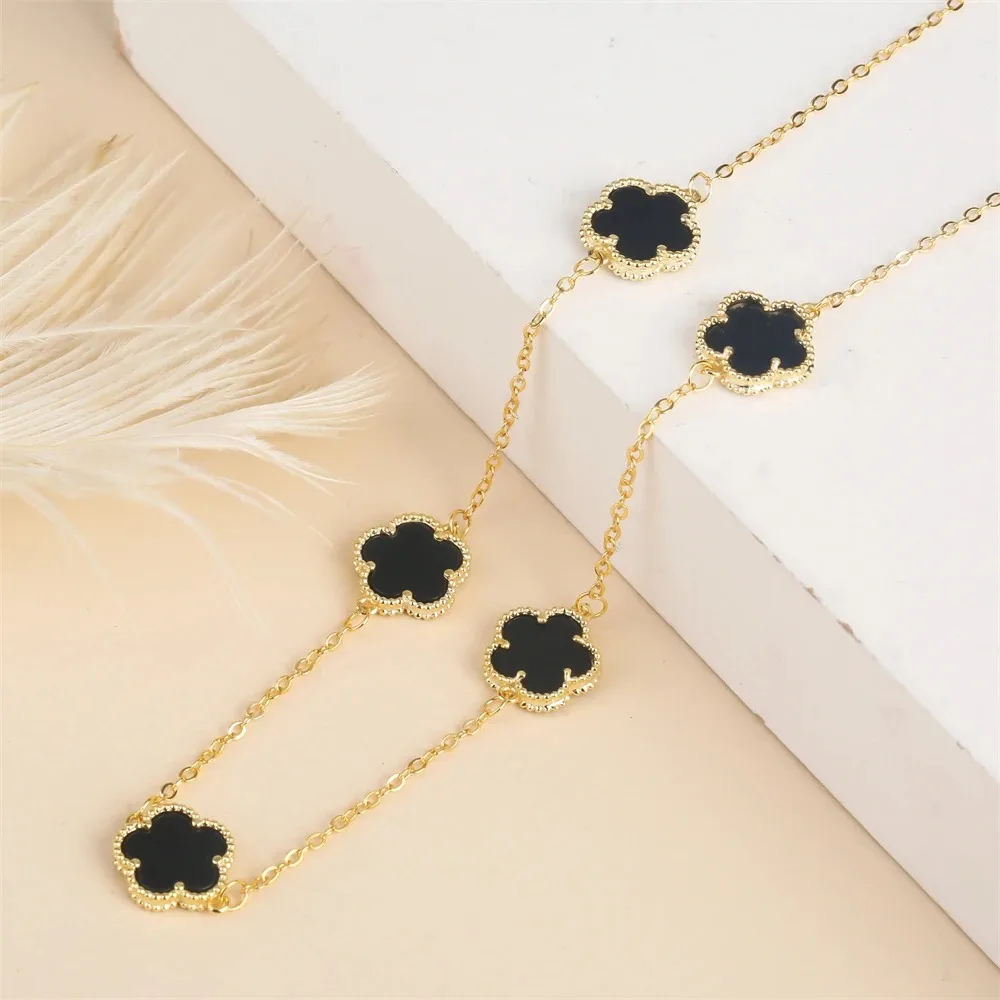 2024 Hot Sale 10 Colors Five-Leaf Flower Set Bracelet Necklace Classic Simple Women Jewelry Set Suitable For Daily Party Wear
