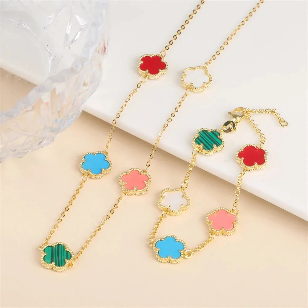 2024 Hot Sale 10 Colors Five-Leaf Flower Set Bracelet Necklace Classic Simple Women Jewelry Set Suitable For Daily Party Wear