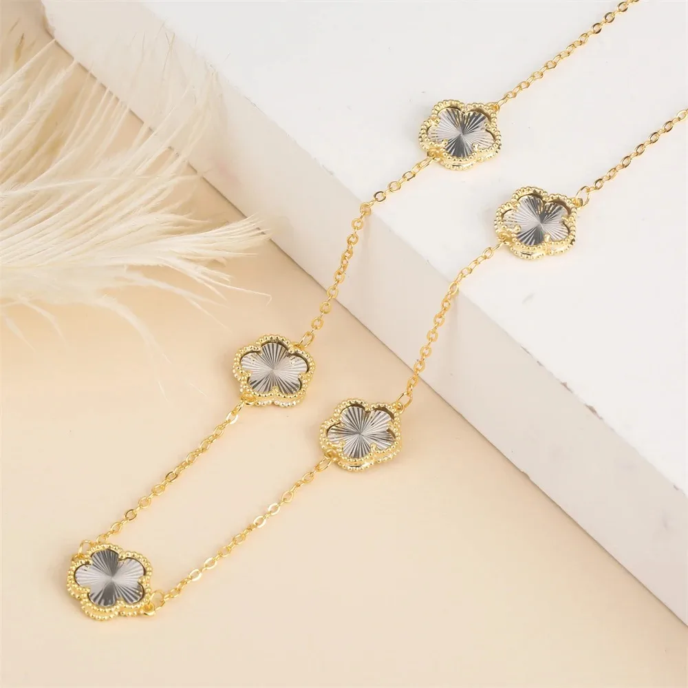 2024 Hot Sale 10 Colors Five-Leaf Flower Set Bracelet Necklace Classic Simple Women Jewelry Set Suitable For Daily Party Wear