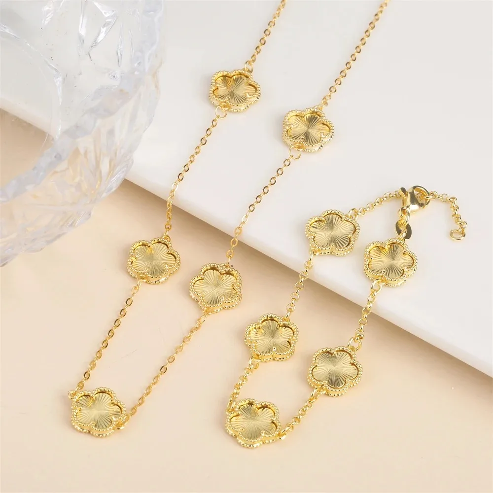 2024 Hot Sale 10 Colors Five-Leaf Flower Set Bracelet Necklace Classic Simple Women Jewelry Set Suitable For Daily Party Wear