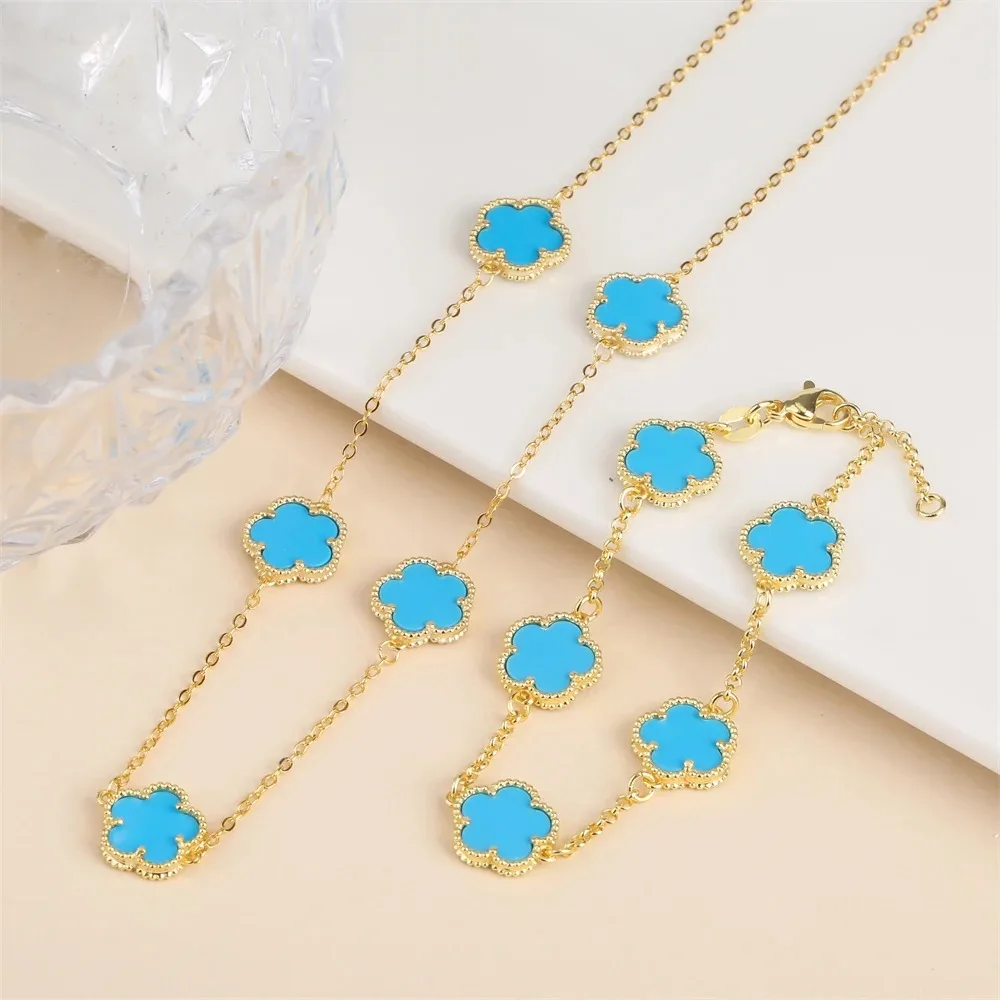 2024 Hot Sale 10 Colors Five-Leaf Flower Set Bracelet Necklace Classic Simple Women Jewelry Set Suitable For Daily Party Wear