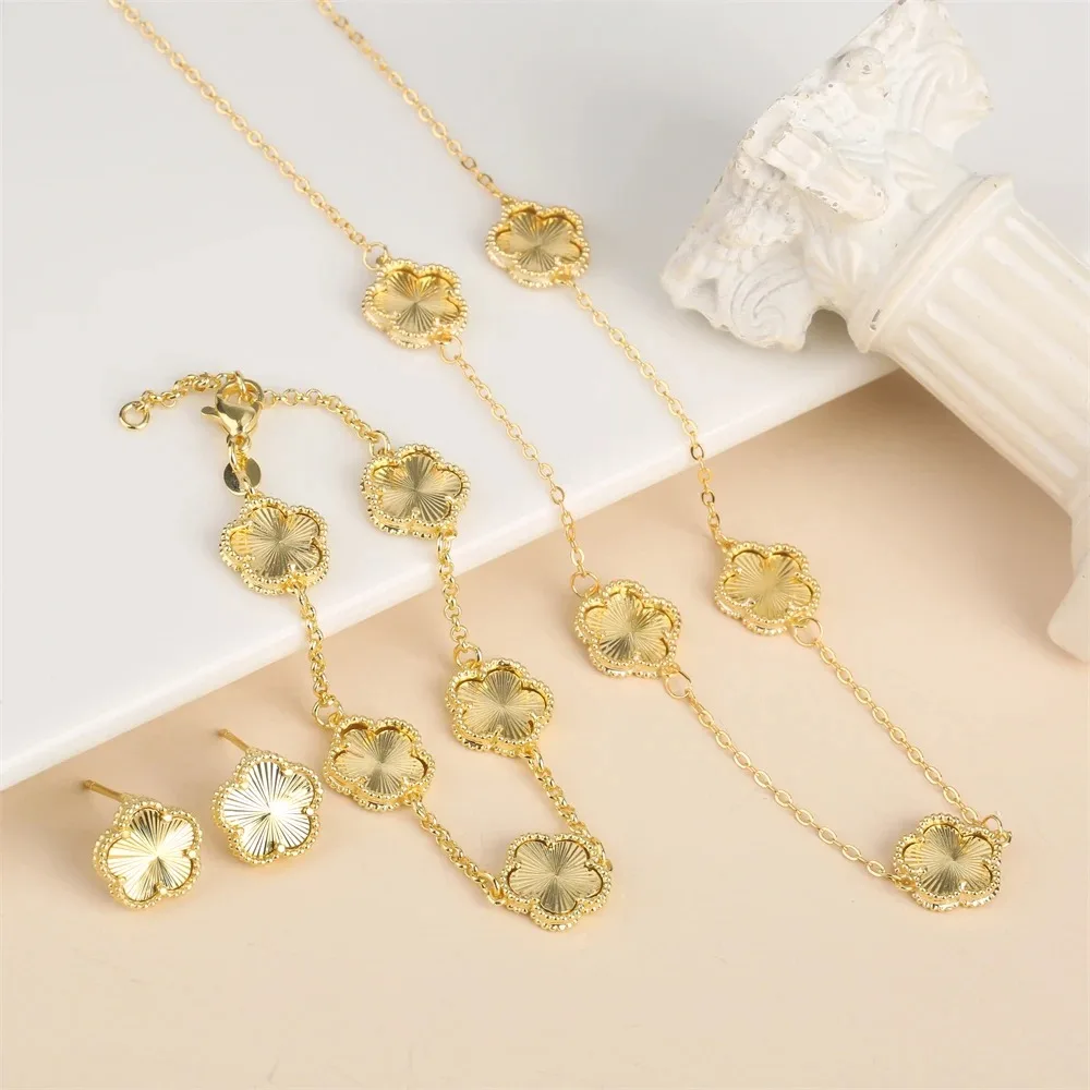 2024 Hot Sale 10 Colors Five-Leaf Flower Set Bracelet Necklace Classic Simple Women Jewelry Set Suitable For Daily Party Wear