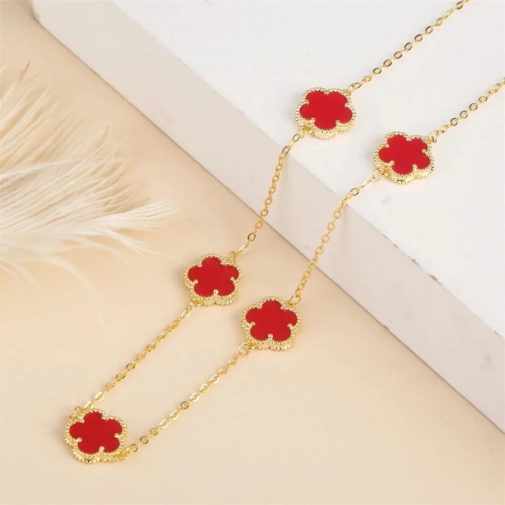 2024 Hot Sale 10 Colors Five-Leaf Flower Set Bracelet Necklace Classic Simple Women Jewelry Set Suitable For Daily Party Wear