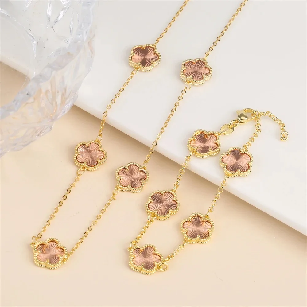 2024 Hot Sale 10 Colors Five-Leaf Flower Set Bracelet Necklace Classic Simple Women Jewelry Set Suitable For Daily Party Wear