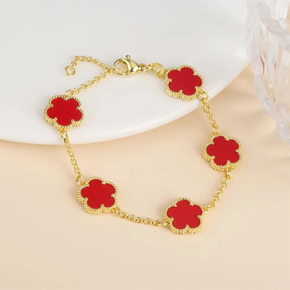 2024 Hot Sale 10 Colors Five-Leaf Flower Set Bracelet Necklace Classic Simple Women Jewelry Set Suitable For Daily Party Wear