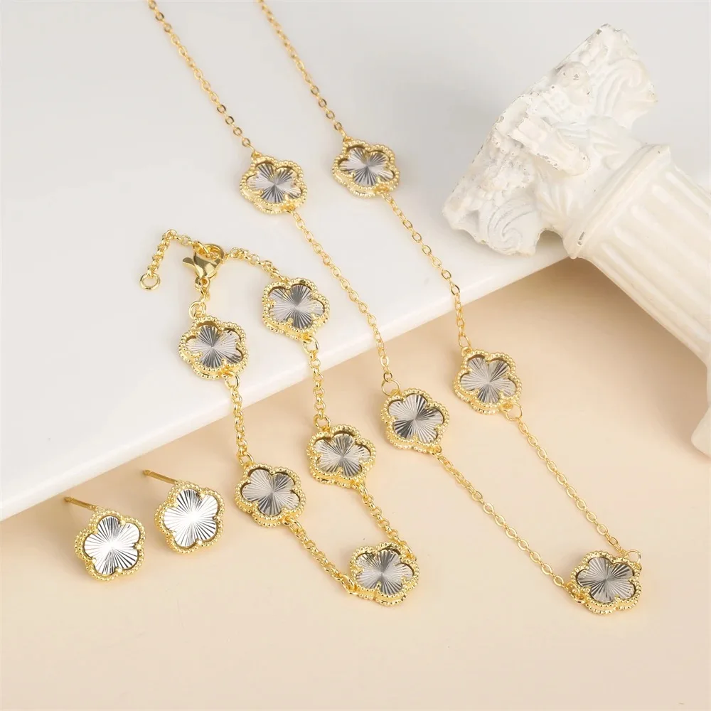 2024 Hot Sale 10 Colors Five-Leaf Flower Set Bracelet Necklace Classic Simple Women Jewelry Set Suitable For Daily Party Wear