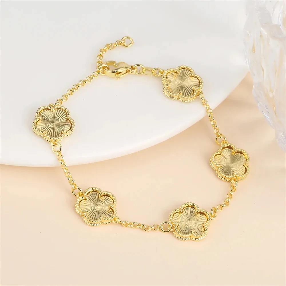 2024 Hot Sale 10 Colors Five-Leaf Flower Set Bracelet Necklace Classic Simple Women Jewelry Set Suitable For Daily Party Wear