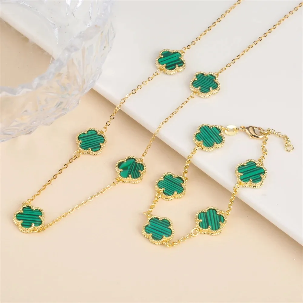2024 Hot Sale 10 Colors Five-Leaf Flower Set Bracelet Necklace Classic Simple Women Jewelry Set Suitable For Daily Party Wear