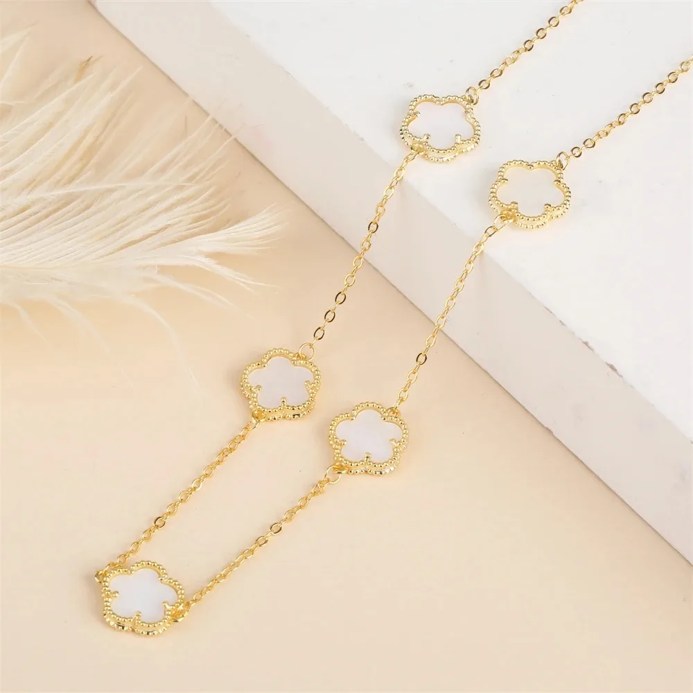 2024 Hot Sale 10 Colors Five-Leaf Flower Set Bracelet Necklace Classic Simple Women Jewelry Set Suitable For Daily Party Wear
