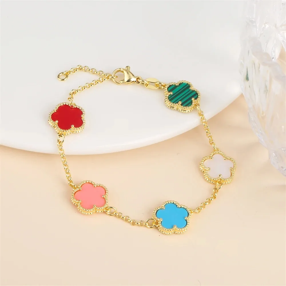 2024 Hot Sale 10 Colors Five-Leaf Flower Set Bracelet Necklace Classic Simple Women Jewelry Set Suitable For Daily Party Wear