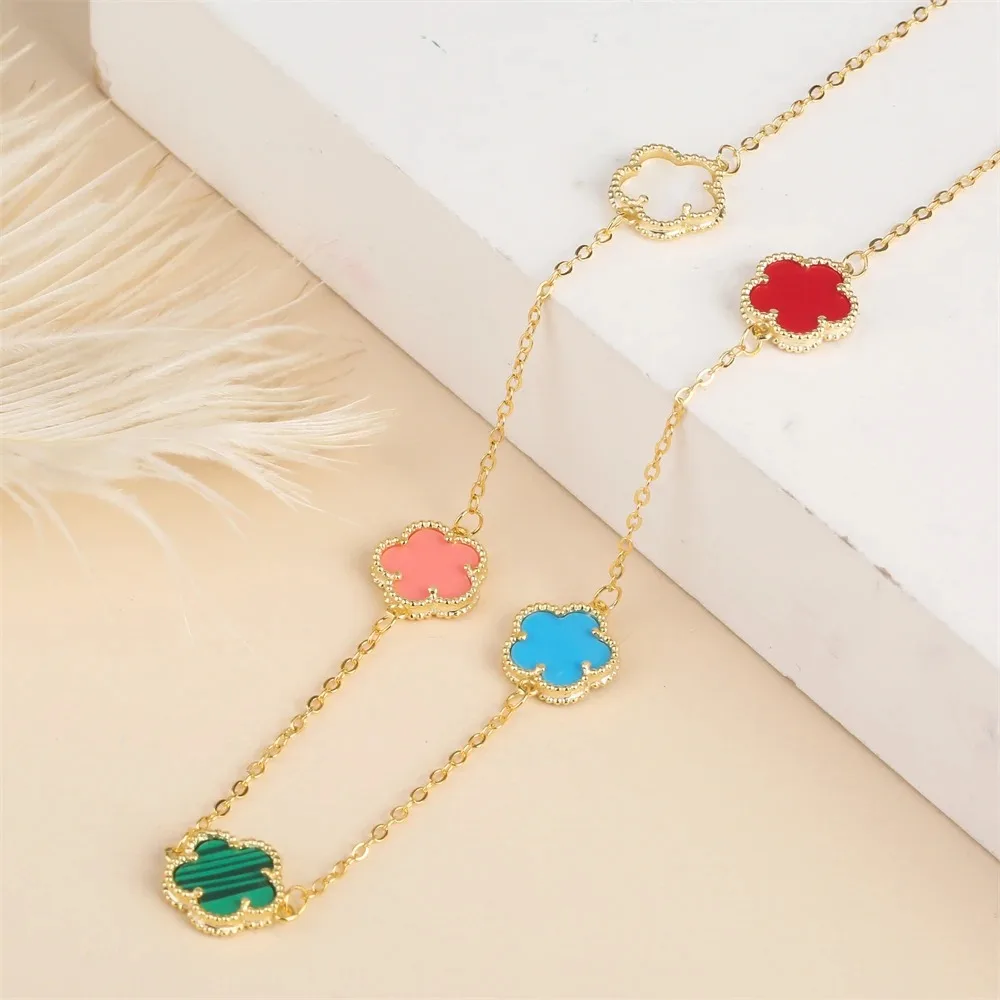 2024 Hot Sale 10 Colors Five-Leaf Flower Set Bracelet Necklace Classic Simple Women Jewelry Set Suitable For Daily Party Wear