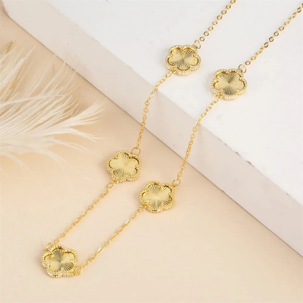 2024 Hot Sale 10 Colors Five-Leaf Flower Set Bracelet Necklace Classic Simple Women Jewelry Set Suitable For Daily Party Wear