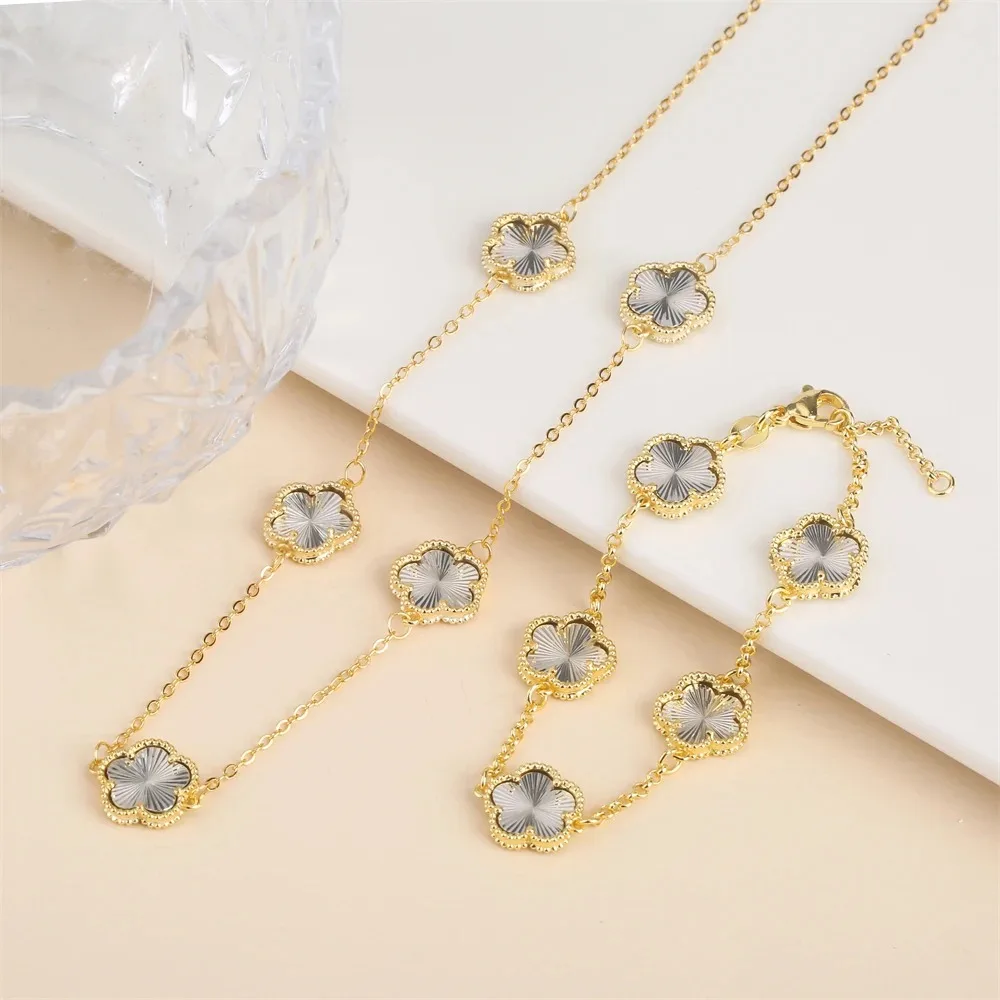 2024 Hot Sale 10 Colors Five-Leaf Flower Set Bracelet Necklace Classic Simple Women Jewelry Set Suitable For Daily Party Wear