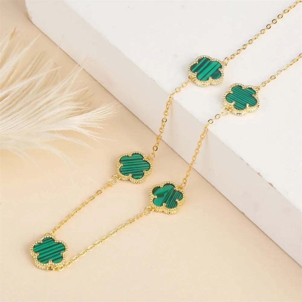 2024 Hot Sale 10 Colors Five-Leaf Flower Set Bracelet Necklace Classic Simple Women Jewelry Set Suitable For Daily Party Wear
