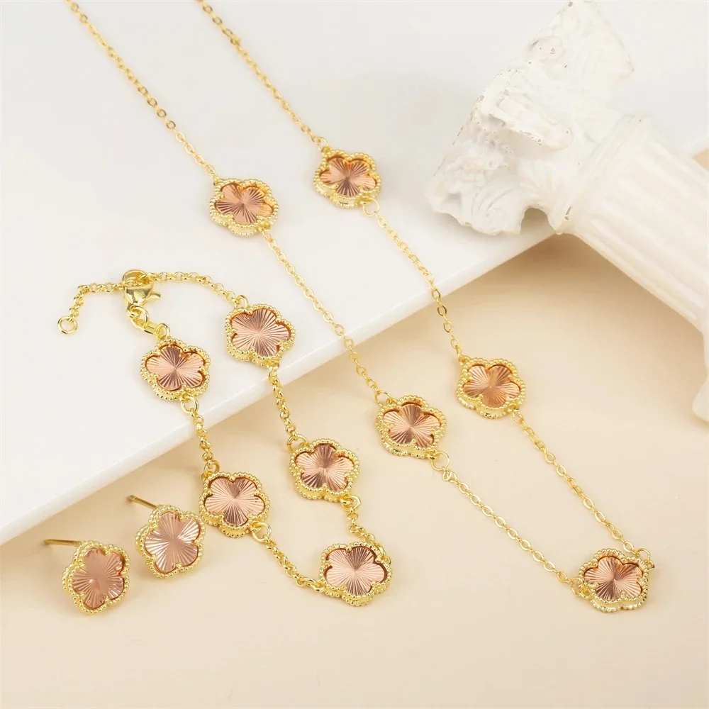 2024 Hot Sale 10 Colors Five-Leaf Flower Set Bracelet Necklace Classic Simple Women Jewelry Set Suitable For Daily Party Wear