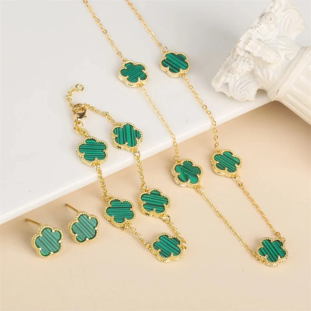 2024 Hot Sale 10 Colors Five-Leaf Flower Set Bracelet Necklace Classic Simple Women Jewelry Set Suitable For Daily Party Wear
