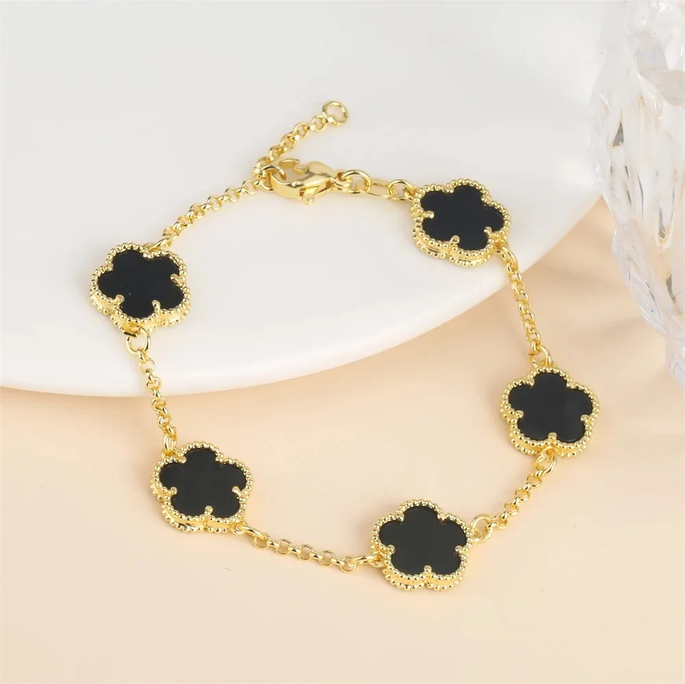 2024 Hot Sale 10 Colors Five-Leaf Flower Set Bracelet Necklace Classic Simple Women Jewelry Set Suitable For Daily Party Wear