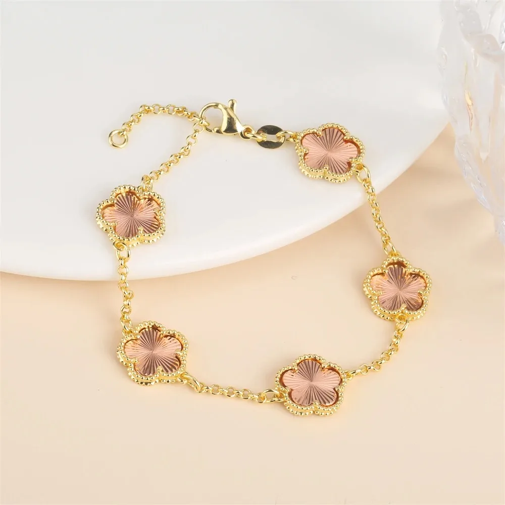 2024 Hot Sale 10 Colors Five-Leaf Flower Set Bracelet Necklace Classic Simple Women Jewelry Set Suitable For Daily Party Wear