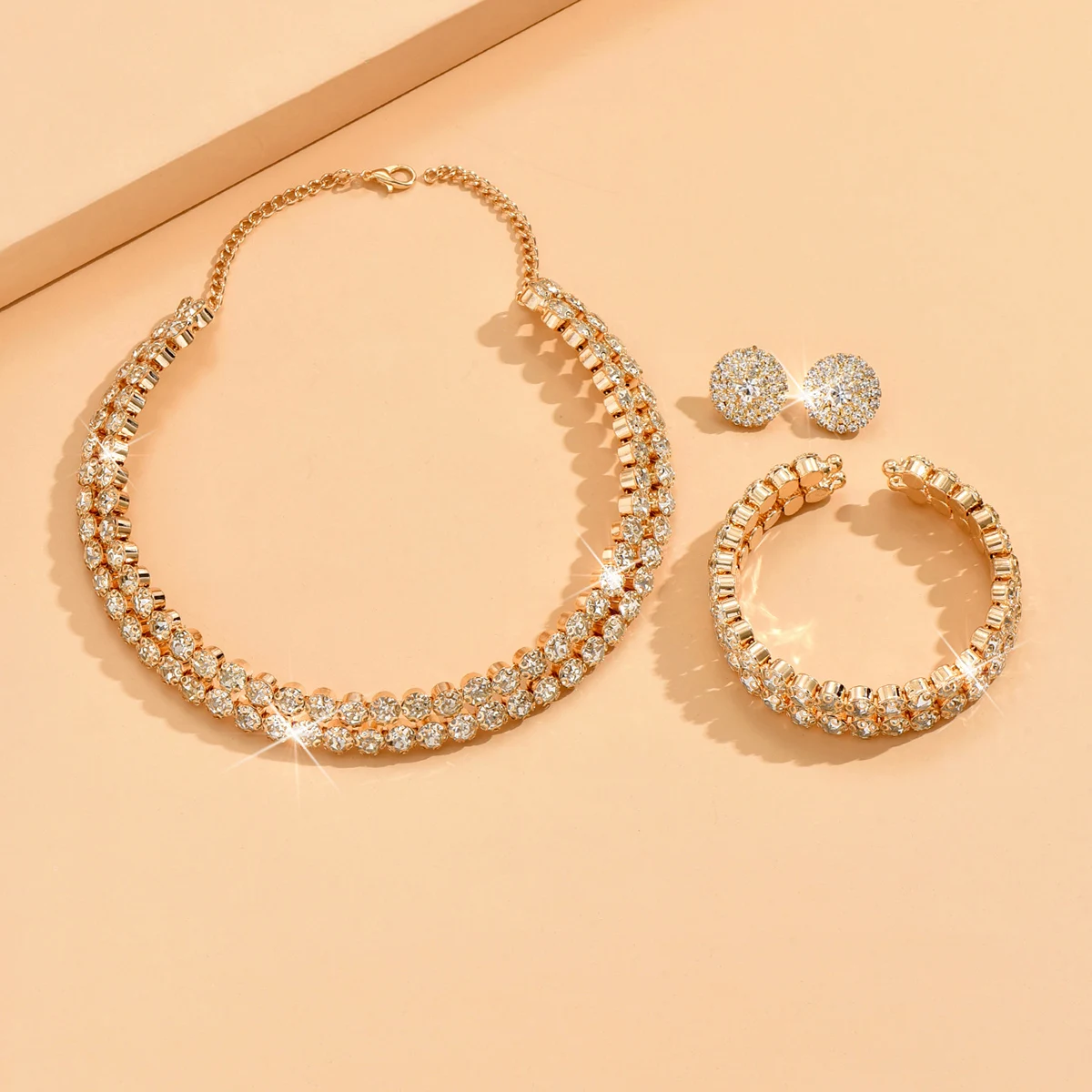 4 pieces of women's fashionable and minimalist necklaces with earrings, bracelets, jewelry sets, banquet and party accessories