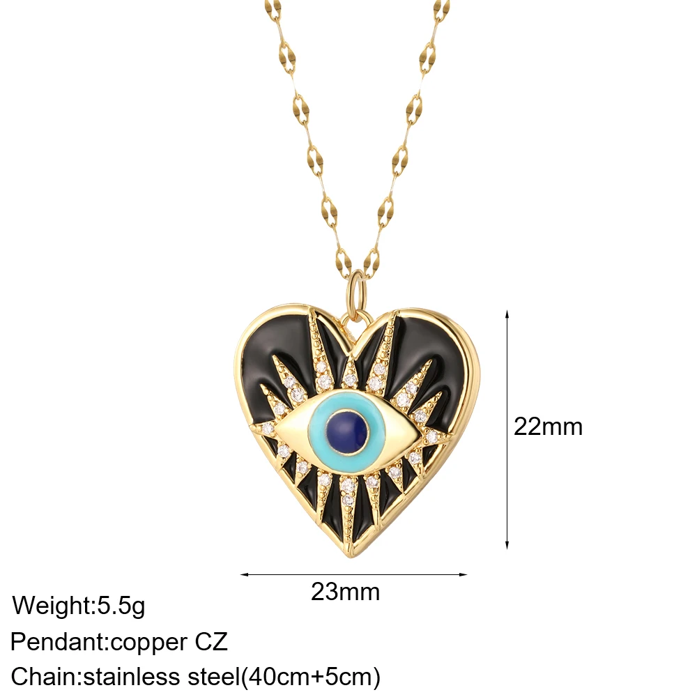 Heart Evil Blue Eye Sun Necklace for Women Cute Dog Bee Elephant Gold Color Pendant Woman's Collars Long Stainless Steel Chains