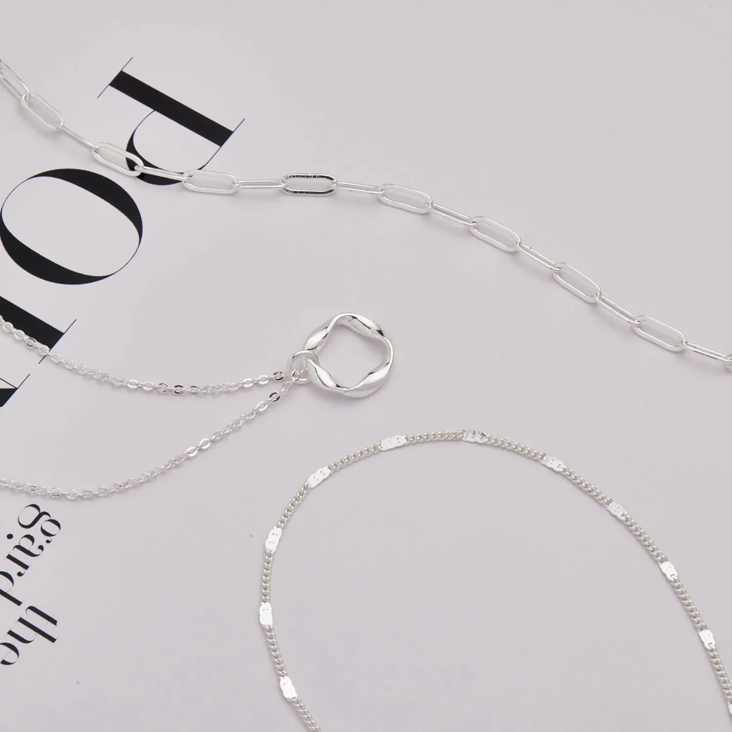 Layered 14k Gold Plated Necklaces for Women Stackable Silver Plated Circle Paperclip Chain Pendant Choker Necklace Set For Woman