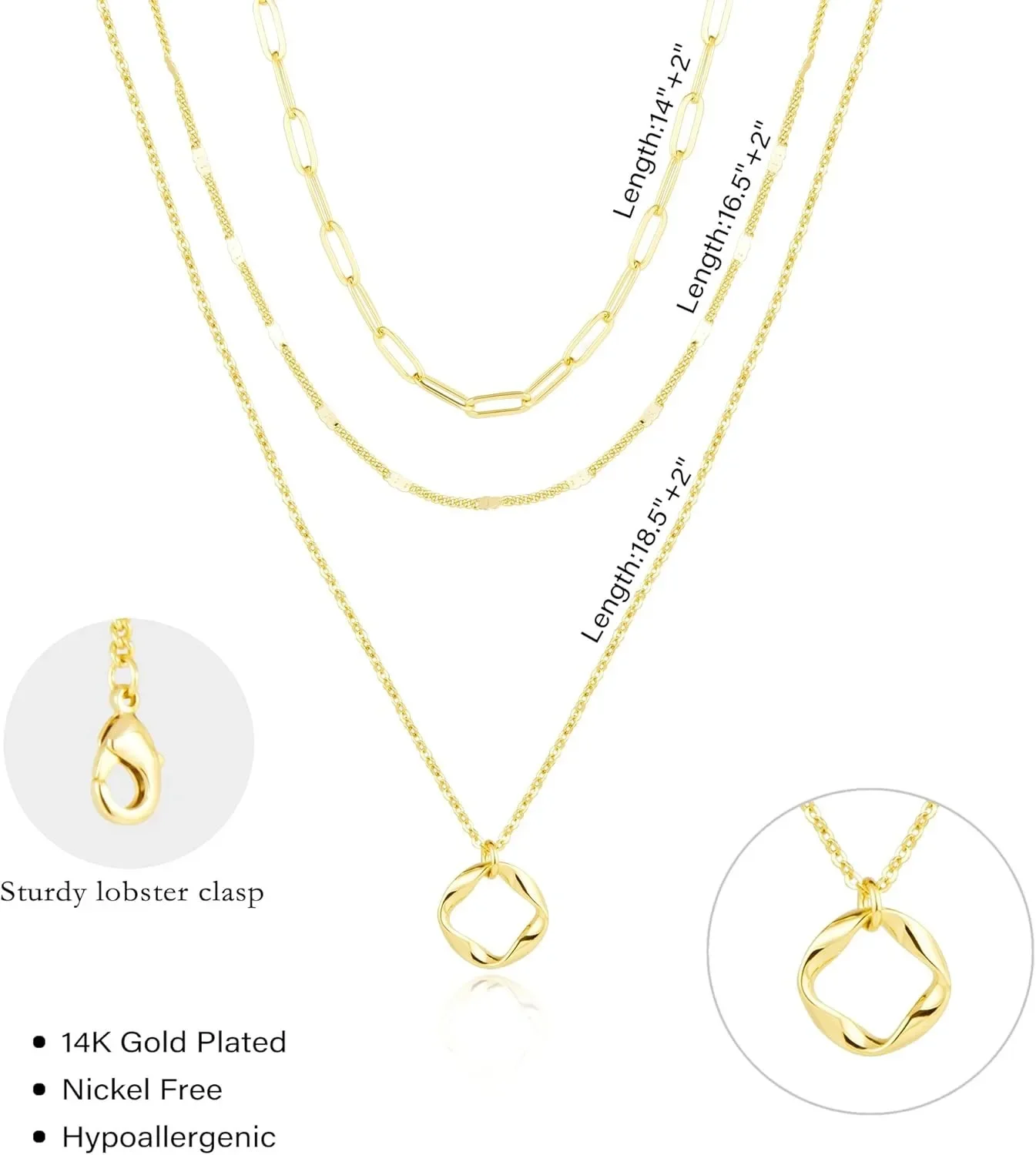 Layered 14k Gold Plated Necklaces for Women Stackable Silver Plated Circle Paperclip Chain Pendant Choker Necklace Set For Woman